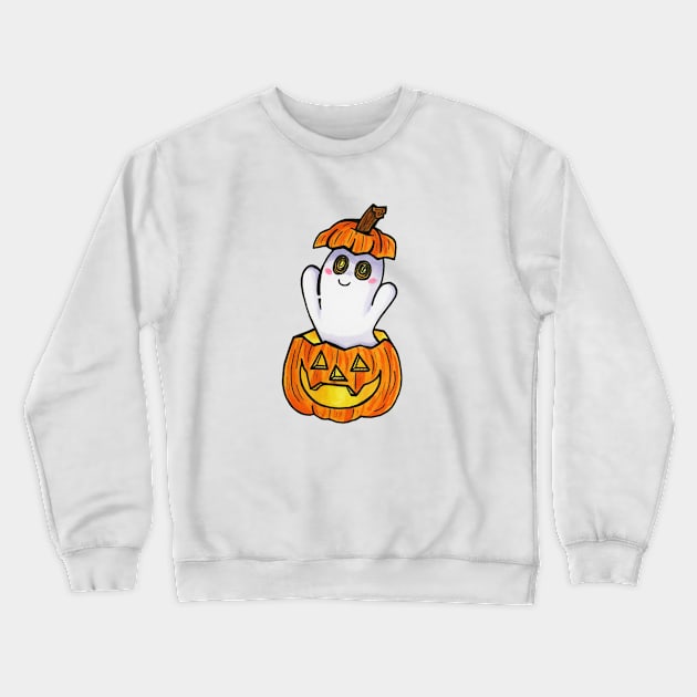 Pumpkin Ghost Crewneck Sweatshirt by LittleGreenHat